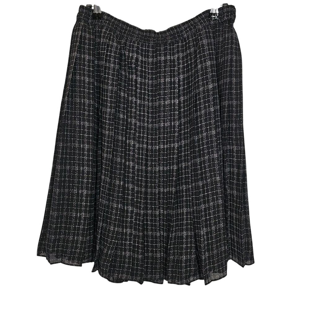 Chaus Pleated Plaid School Academia Black Gray Skirt Size 10